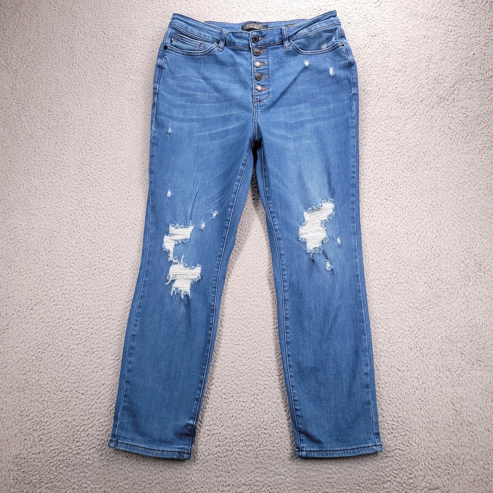 JUDY BLUE Jeans Size 13/31 Boyfriend Button Fly Distressed Medium Denim